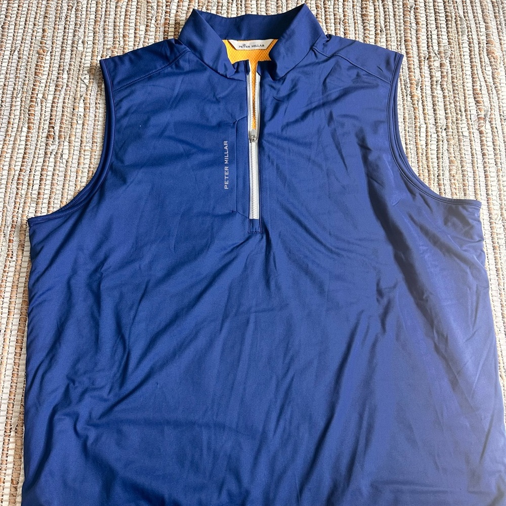 Peter Millar Blue and Yellow Zip-Up Polo